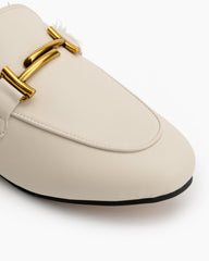 (Clean Up - US 11 ) Chain Closed Toe Fur Backless Slip on Slides Mules