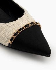 (Clean Up - US 7) Tweed Pointed Toe Slip on Ballet Mary Jane Flats