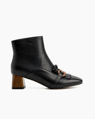 (Clean Up - US 7) Metal Buckle Tassel Block Heel Ankle Boots