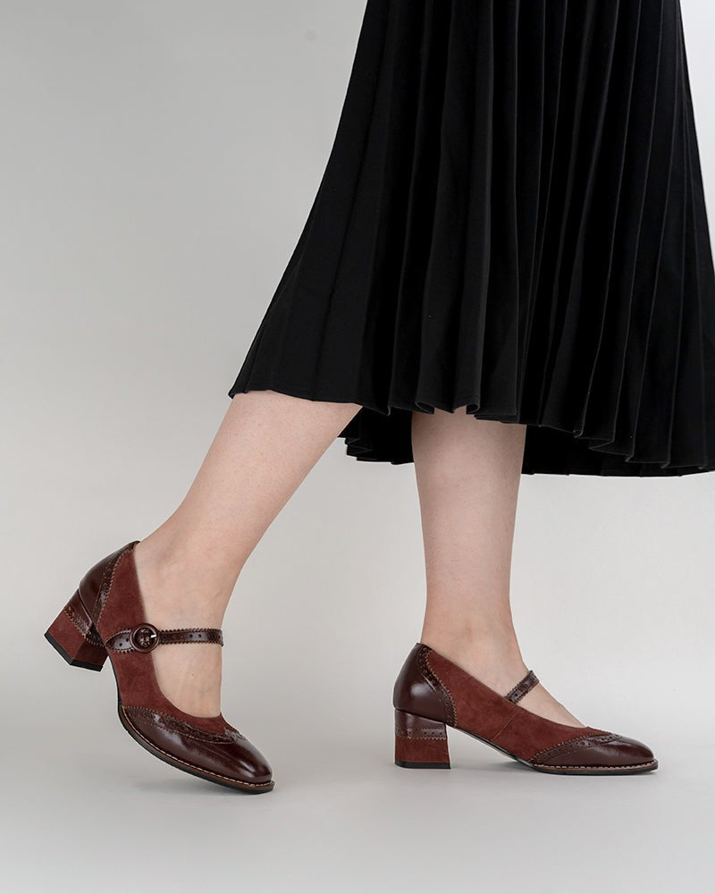(Clean Up - US 7) Mary Jane Platform Mid Heel Oxfords Dress Shoes