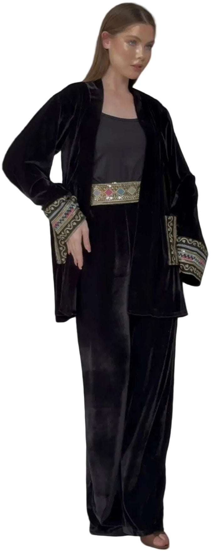 Midnight Royal Velvet Jacket+ Embroidered Belt