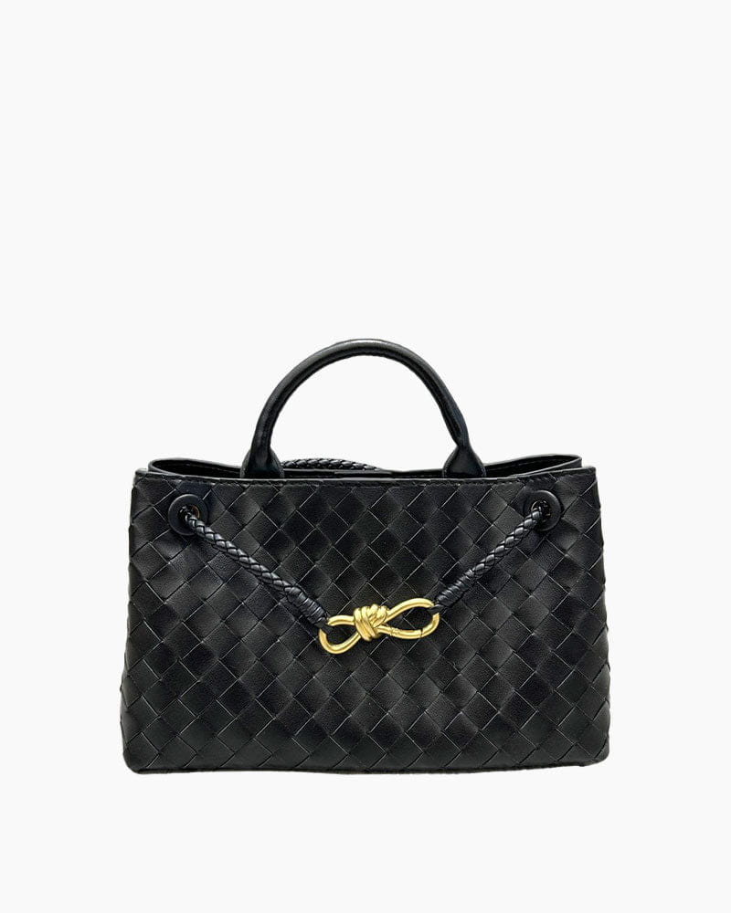 Women's Woven Leather Quilted Top Handle Bag