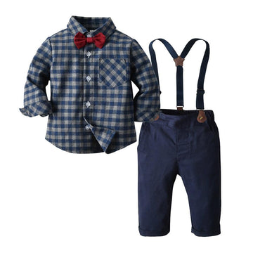 Boys Clothes Set Cotton Long Sleeve Tops+Suspender Trousers 2Pcs Outfits