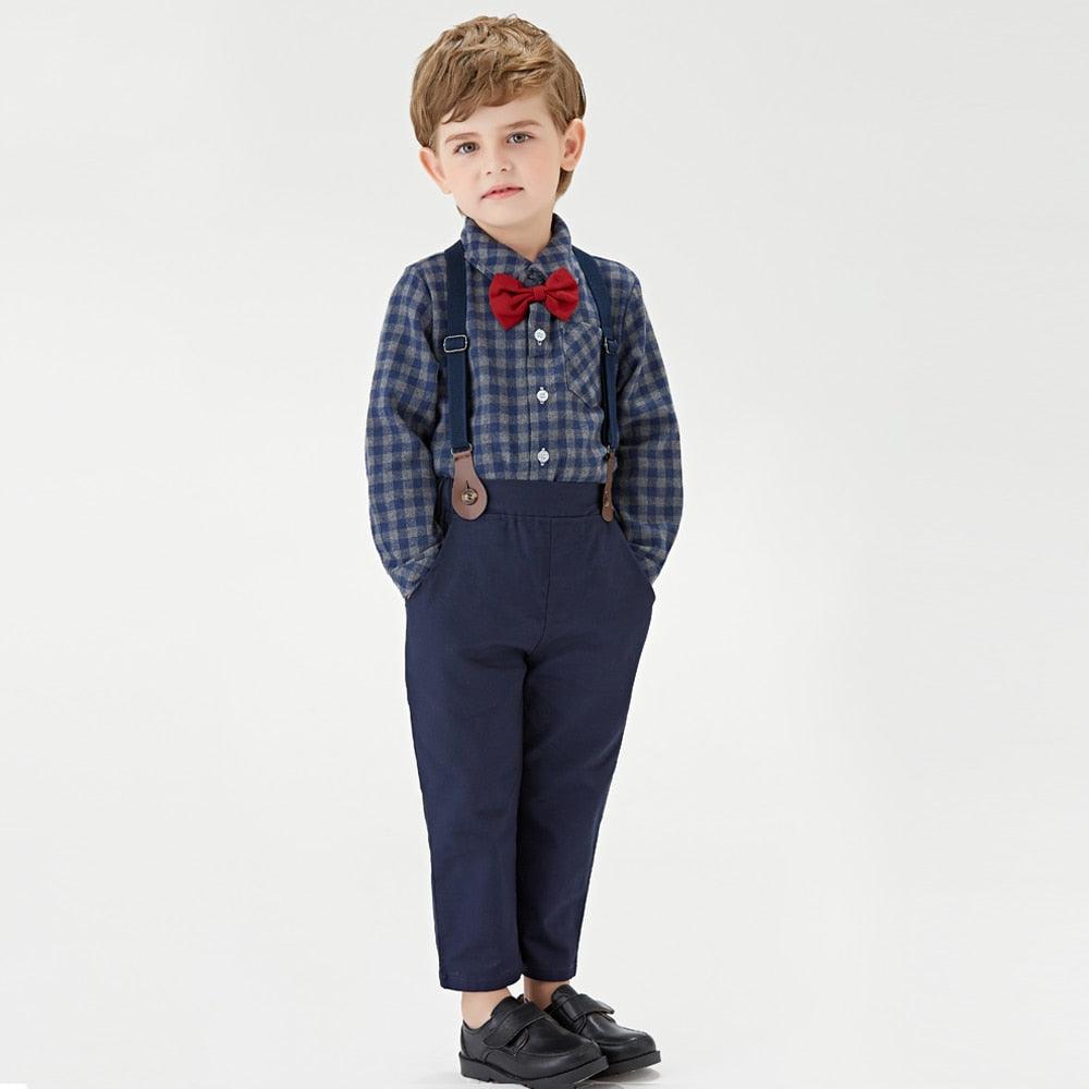 Boys Clothes Set Cotton Long Sleeve Tops+Suspender Trousers 2Pcs Outfits - CADEAUME