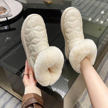 Fashionable  Plush Flat Heel Thick Soled Non-slip fur women boots