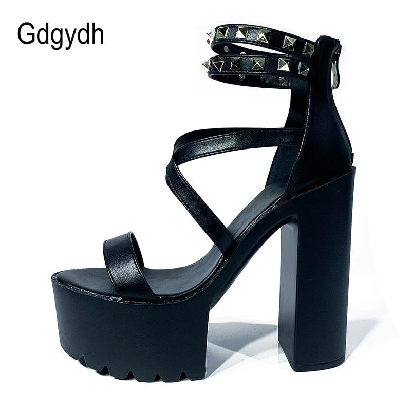 Gdgydh New Sexy Platform Sandals Women Ultra High Heels Shoes Fashion Rivet Ladies Party Shoes Square Heel Comfort Drop Shipping - CADEAUME