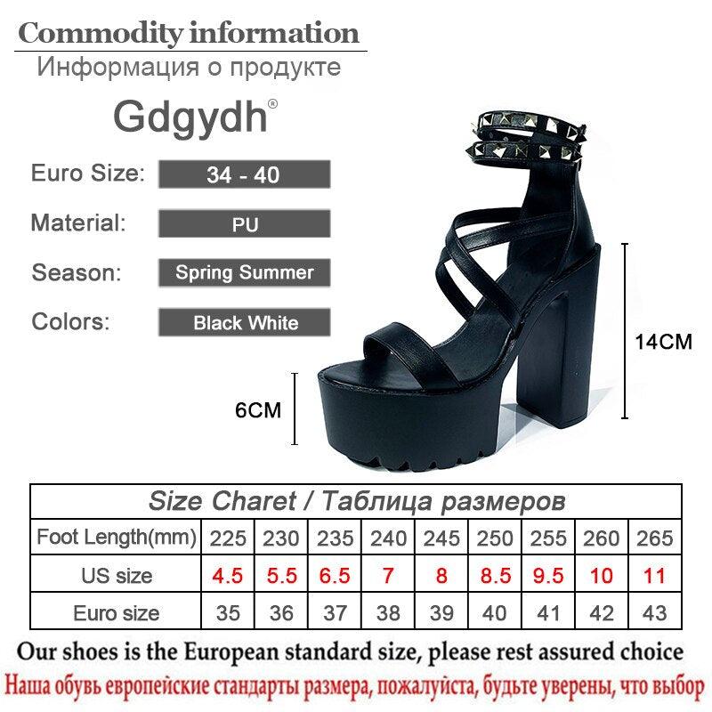 Gdgydh New Sexy Platform Sandals Women Ultra High Heels Shoes Fashion Rivet Ladies Party Shoes Square Heel Comfort Drop Shipping - CADEAUME