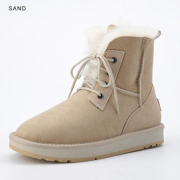 INOE Fashion Sheepskin Suede Leather Sheep Natural Wool Fur Lined Women Casual Short Winter Snow Boots Warm Shoes Waterproof