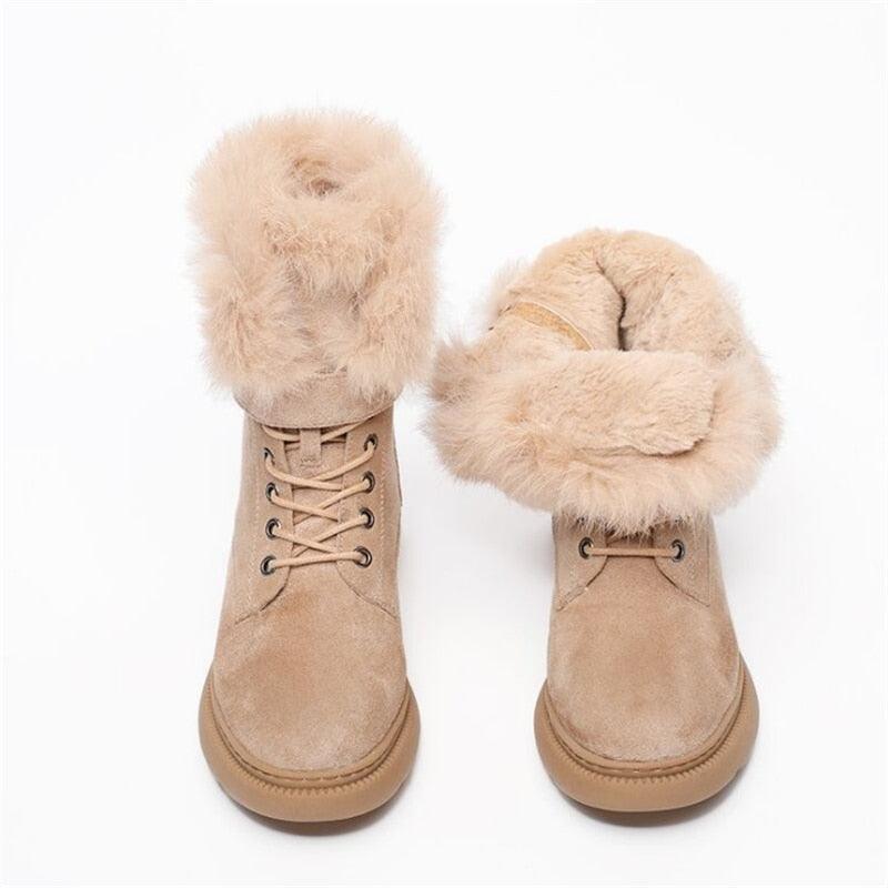 JIANBUDAN Women Boots Suede Leather Women Flat platform Mid-Calf Boots Ladies Shoes Fashion Winter Plush Fur warm Boots 34-43 - CADEAUME