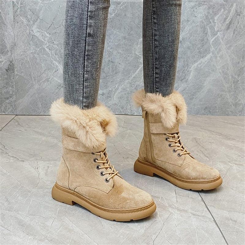 JIANBUDAN Women Boots Suede Leather Women Flat platform Mid-Calf Boots Ladies Shoes Fashion Winter Plush Fur warm Boots 34-43 - CADEAUME