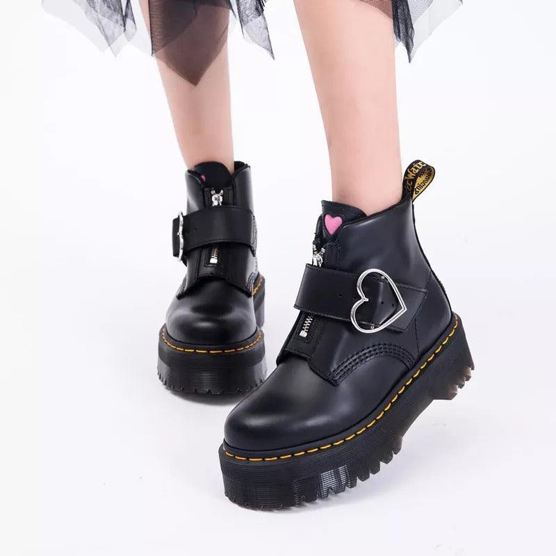 Martin Boots High-Top Student Thick-Soled Boots Fashion Casual Love Buckle - CADEAUME