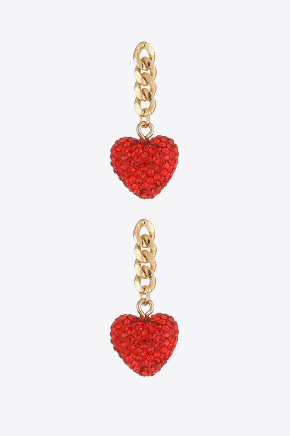 Rhinestone Heart Chain Drop Earrings - CADEAUME