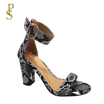 Snake Print Ankle Strap Women Summer Sandals shoes woman Ladies chunky high heels pumps