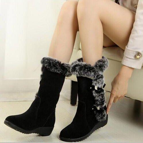 Snow Boots Mid-calf Faux Fur Plush Winter Women Boots - CADEAUME