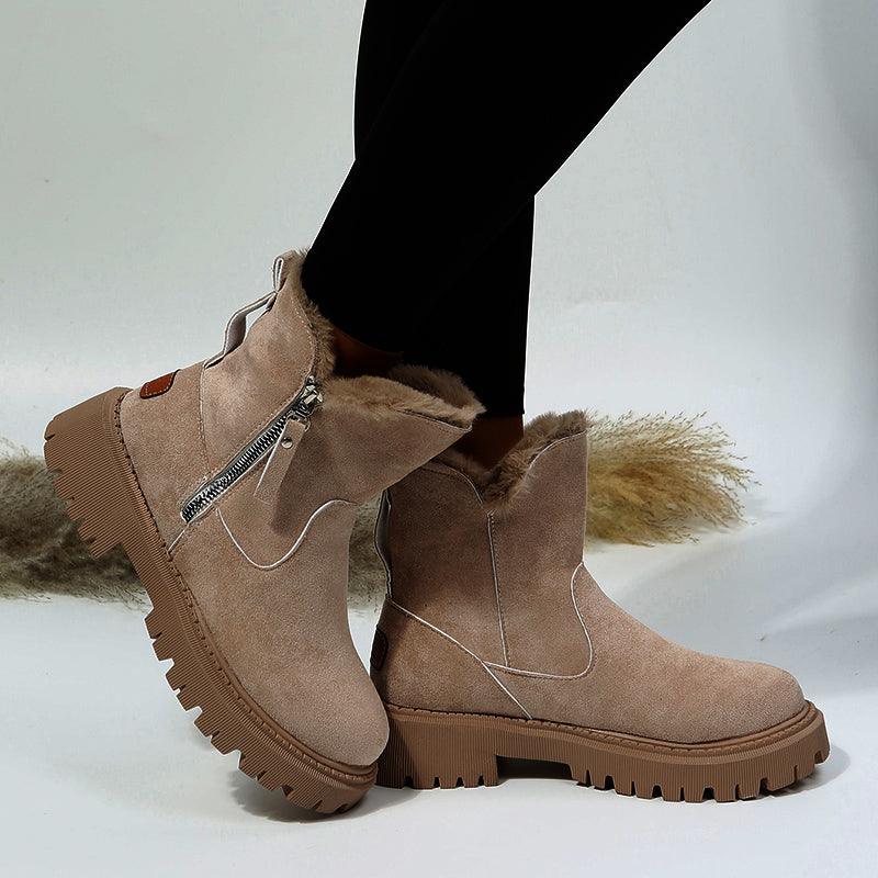 Thick Plush Snow Boots Women Faux Suede Non-slip Winter Shoes - CADEAUME