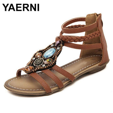 YAERNI 2022 Bling Beading Sandals T-Strap Flip Flops Summer Style Flats Shoes Woman Rhinestone Pearl Casual Women SandalsE841